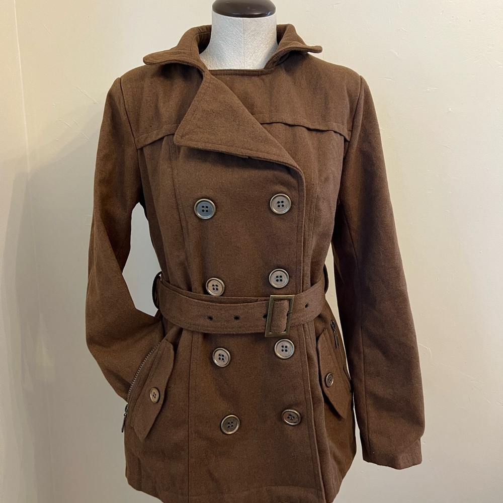 BONGO Women's Double-Breasted Tan Trench Coat